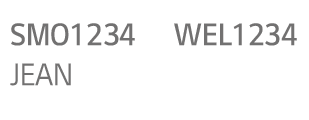 SMO1234, WEL1234,JEAN