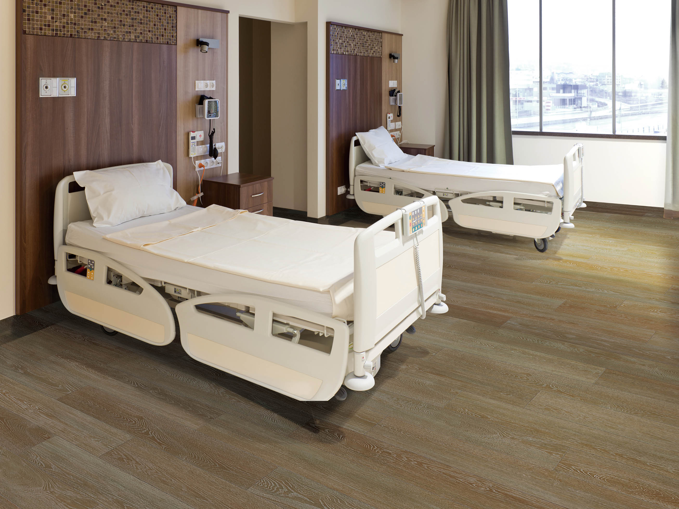 Modern equipped hospital room with two empty beds; Shutterstock ID 131223983