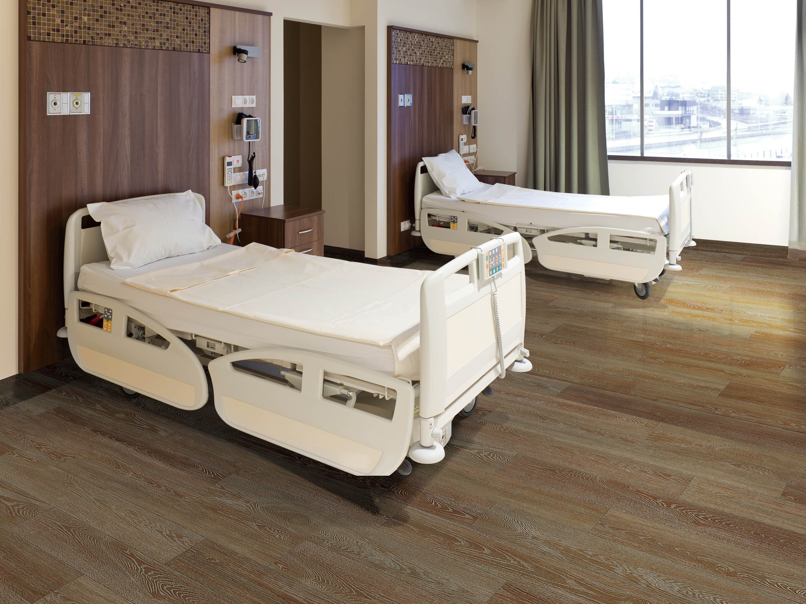 Modern equipped hospital room with two empty beds; Shutterstock ID 131223983